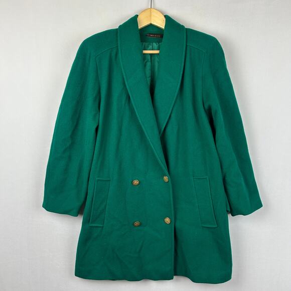 Braetan 100% Wool Green Double Breasted Coat Made in USA Measures Womens Size XL